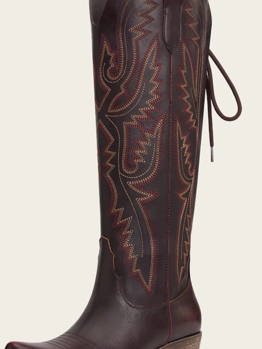 Over-the-Knee Western Embroidered Leather Boot in Dark Brown